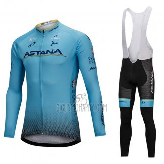 Astana Cycling Jersey Bib Tight 2018 Long Sleeve Blue