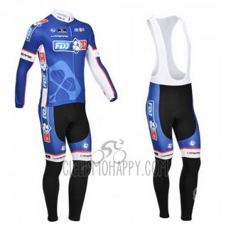 FDJ Cycling Jersey Bib Tight 2013 Long Sleeve Blue