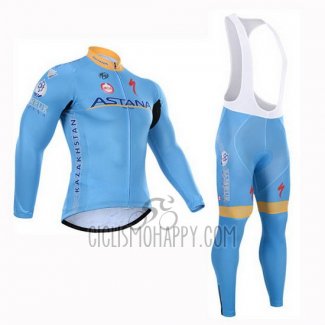 Astana Cycling Jersey Bib Tight 2015 Long Sleeve Light Blue