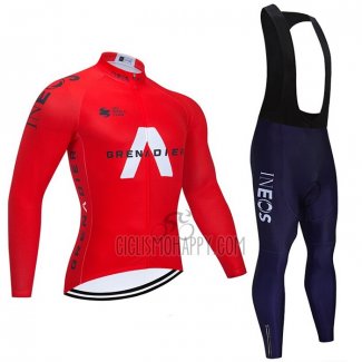 INEOS Grenadiers Cycling Jersey Bib Tight 2021 Long Sleeve Red