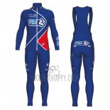 FDJ Cycling Jersey Bib Tight 2017 Long Sleeve Blue