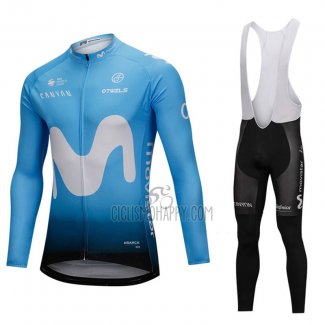 Movistar Cycling Jersey Bib Tight 2018 Long Sleeve Blue