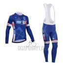 FDJ Cycling Jersey Bib Tight 2014 Long Sleeve Blue