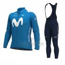 Movistar Cycling Jersey Bib Tight 2020 Long Sleeve Blue