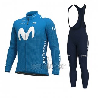 Movistar Cycling Jersey Bib Tight 2020 Long Sleeve Blue