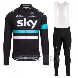 Sky Cycling Jersey Bib Tight 2016 Long Sleeve Black