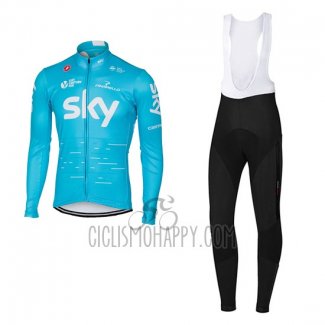 Sky Cycling Jersey Bib Tight 2017 Long Sleeve Blue