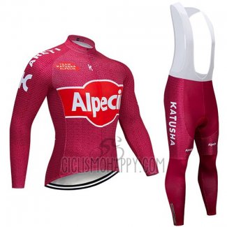 Katusha Alpecin Cycling Jersey Bib Tight 2019 Long Sleeve Red