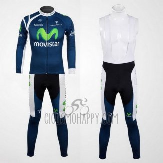 Movistar Cycling Jersey Bib Tight 2012 Long Sleeve Blue