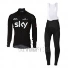 Sky Cycling Jersey Bib Tight 2017 Long Sleeve Deep Black