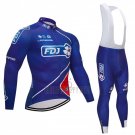 FDJ Cycling Jersey Bib Tight 2018 Long Sleeve Blue