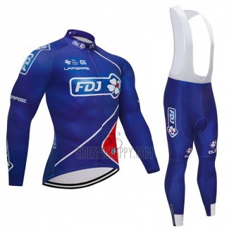 FDJ Cycling Jersey Bib Tight 2018 Long Sleeve Blue