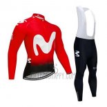 Movistar Cycling Jersey Bib Tight 2020 Long Sleeve Red White