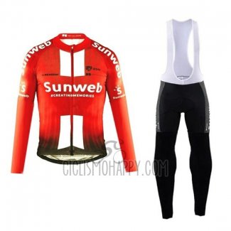 Sunweb Cycling Jersey Bib Tight 2019 Long Sleeve Orange White